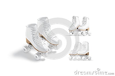 Blank white roller skates with wheels mockup pair, different views Stock Photo