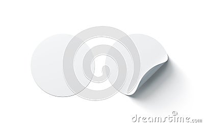 Blank white round adhesive stickers mock up with curved corner Stock Photo