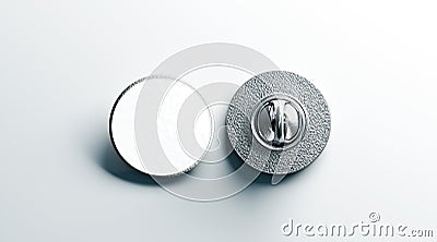 Blank white round silver lapel badge mock up, front back Stock Photo