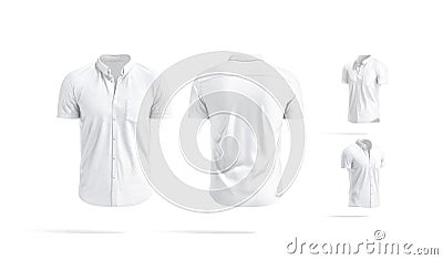 Blank white short sleeve button down shirt mockup, different views Stock Photo