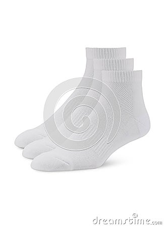 Blank white socks design mockup, isolated, clipping path. Pair sport crew cotton sock wear mock up. Long clear soft cloth stand Stock Photo