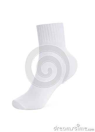 Blank white socks design mockup, isolated, clipping path. Pair sport crew cotton sock wear mock up. Long clear soft cloth stand Stock Photo