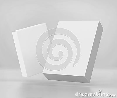 Blank white software box Mockup, medium size Cardboard package box, 3d rendering isolated on light gray background Stock Photo