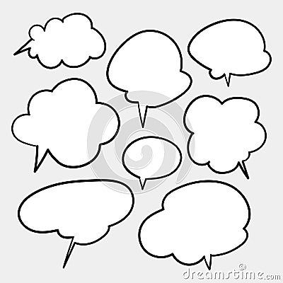 Blank white speech bubbles. Thinking balloon talks bubbling chat comment cloud comic retro shouting voice shapes. Vector Illustration