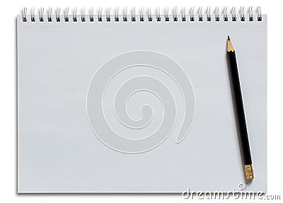 Blank white spiral notebook and pencil Stock Photo