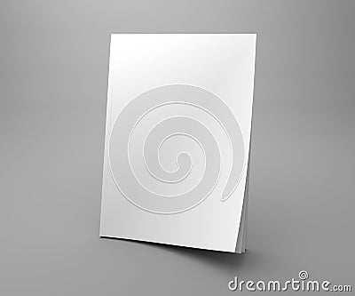 Blank white standing cover magazine 3D illustration mock-up. Cartoon Illustration