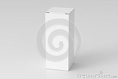 Blank white tall and slim gift box with closed hinged flap lid on white background. Clipping path around box mock up. Cartoon Illustration