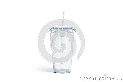 Blank white transparent acrylic tumbler with straw mockup, isolated Stock Photo