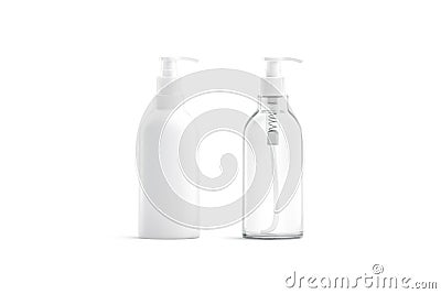 Blank white and transparent plastic pump bottle mockup, isolated Stock Photo