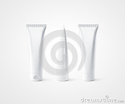 Blank white tube design mockup front back profile side view Stock Photo