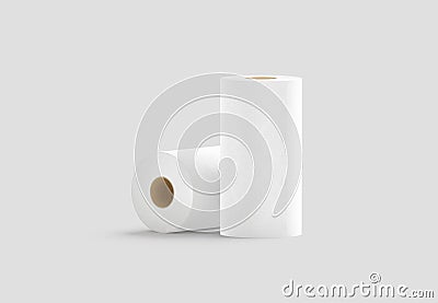 Blank white two paper towel mockup stand and lying Stock Photo