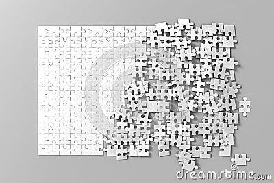 Blank white unfinished puzzles game mockup, connecting together, Stock Photo