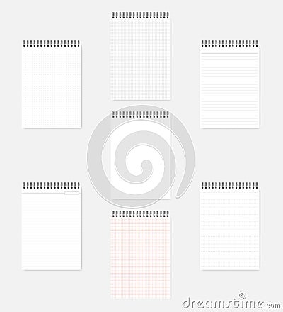 Blank white and variously lined top spiral A4 note books - mockup set Vector Illustration