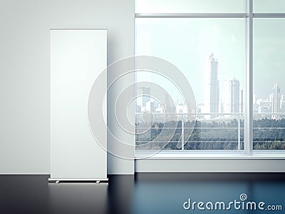 Blank white vertical banner in the office interior . 3d rendering Stock Photo