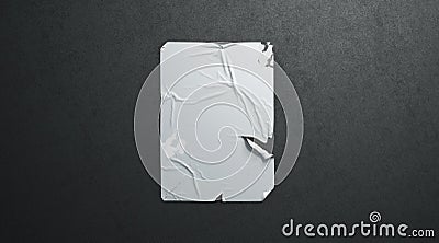 Blank white wheatpaste adhesive torn poster mockup black textured wall Stock Photo
