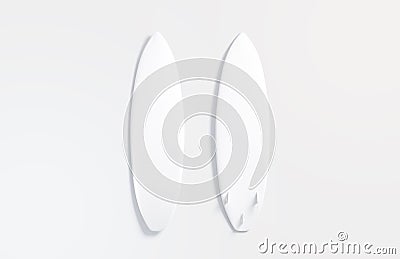 Blank white wood surfboard mockup, front and back, gray background Stock Photo