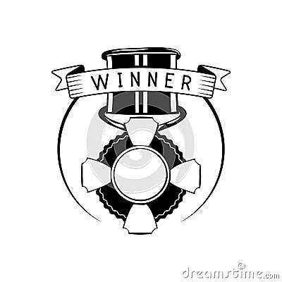 Blank winner award medal with ribbon illustration on white Vector Illustration