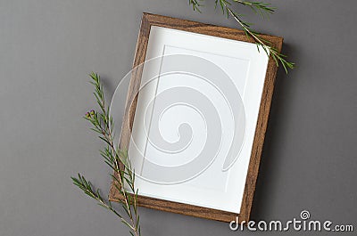 Blank wooden artwork frame mockup Stock Photo