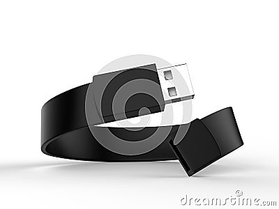 Blank Wristband USB Flash Drive Promotional USB. 3d render illustration. Cartoon Illustration