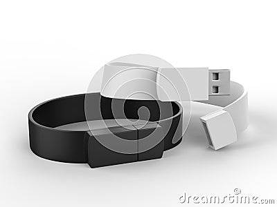 Blank Wristband USB Flash Drive Promotional USB. 3d render illustration. Cartoon Illustration