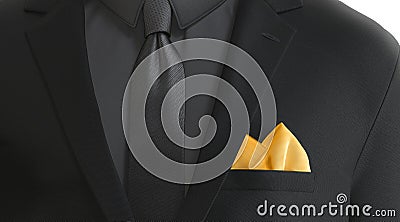 Blank yellow folded pocket square in black classic suit mockup Stock Photo