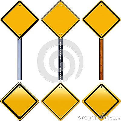 Blank yellow rhombus road signs Stock Photo