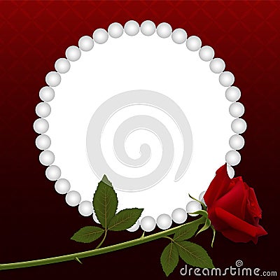 Blank for your design. Red rose on a dark background, and the frame with pearls.ion. Vector Illustration