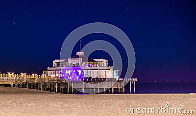 Blankenberge, Belgium, the popular jetty on the beach, Belgian coastal architecture by night Stock Photo