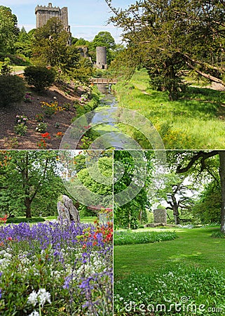 Blarney castle gardens collage Stock Photo