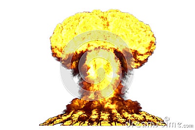 Blast 3D illustration of big high detailed mushroom cloud explosion with fire and smoke looks like from atom bomb or any other big Cartoon Illustration