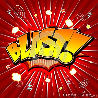 Blast illustration - yellow and orange text, red background Cartoon Illustration