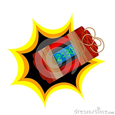Blast terrorist bomb isolated on white background, explode a bomb dynamite with clock dial, red bomb drop and explosive is going Vector Illustration