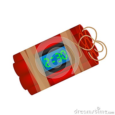 Blast terrorist bomb isolated on white background, explode a bomb dynamite with clock dial, red bomb drop and explosive is going Vector Illustration