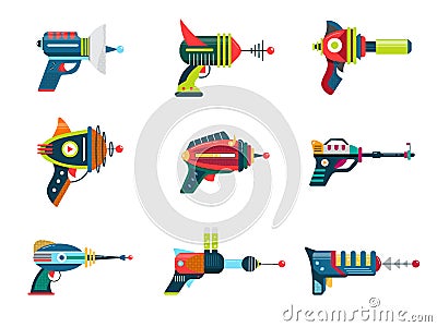 Cartoon blaster laser gun vector weapon set Vector Illustration