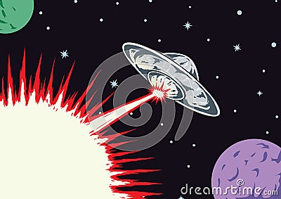 Blasting UFO Vector Illustration