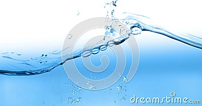Blauw golfwater met bellen in tank op witte achtergrond, langzame motiebeweging, concept schoon en zuiverheid, stock illustratie Blauw golfwater met bellen in tank op witte achtergrond, langzame motiebeweging, concept schoon en zuiverheid, stock illustratie