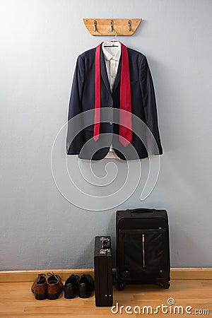 Blazer hanging on hook Stock Photo