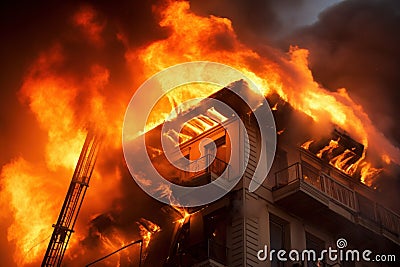 Blazing Building fire closeup. Generate Ai Stock Photo