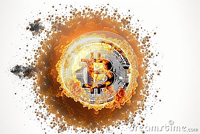 Bitcoin explosion in a fireball Stock Photo