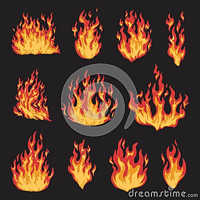 Blazing fire colorful set emblems Vector Illustration