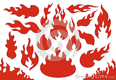 Blazing fire flames. Flaming red wildfire fiery or racing flame. Blazing hell inferno fire icons illustration set Vector Illustration