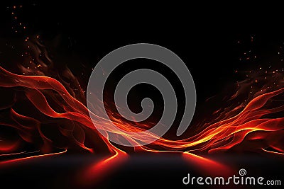 Blazing Flames And Fiery Road Against Black Background Stock Photo