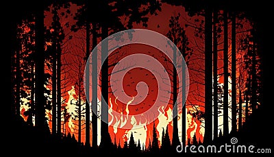 Blazing Inferno Consuming a Forest, Made with Generative AI Stock Photo