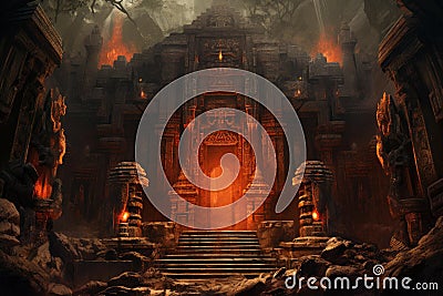 Blazing Temple of doom fire. Generate Ai Stock Photo