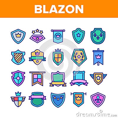 Blazon Shield Shapes Collection Icons Set Vector Vector Illustration