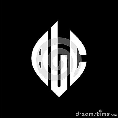 BLC circle letter logo design with circle and ellipse shape. BLC ellipse letters with typographic style. The three initials form a Vector Illustration