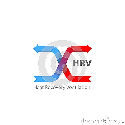 Ble and red crossing arrow showing air flow. Heat recovery illustration. Vector Illustration