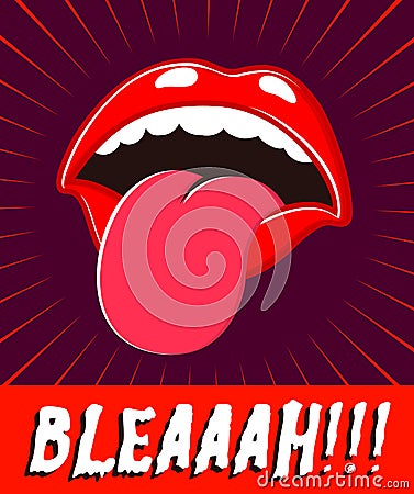 Bleah! Mouth sticking out tongue in disgust bad taste Vector Illustration