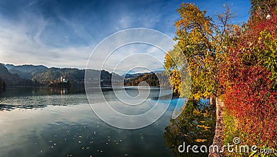 Bled, Slovenia - Beautiful autumn colors by the lake Bled Stock Photo