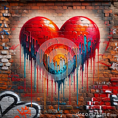 Bleeding Love: Urban Heart Graffiti Stock Photo